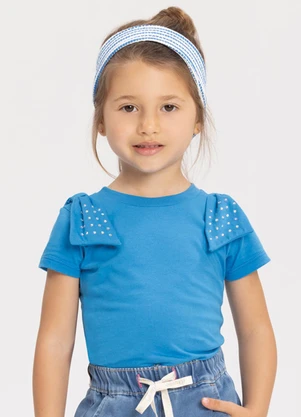 Alakazoo - Blusa de Mangas Curtas com Laços e Strass Azul - ALAKAZOO