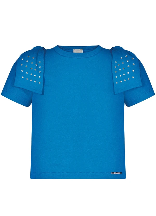 Alakazoo - Blusa de Mangas Curtas com Laços e Strass Azul 3