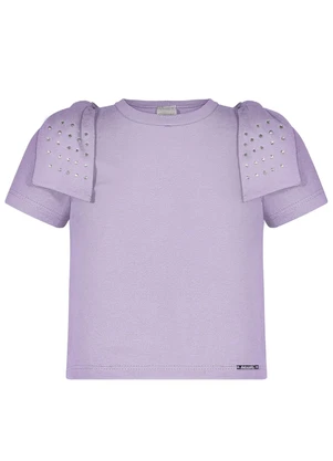 Alakazoo - Blusa de Mangas Curtas com Laços e Strass Rosa - ALAKAZOO