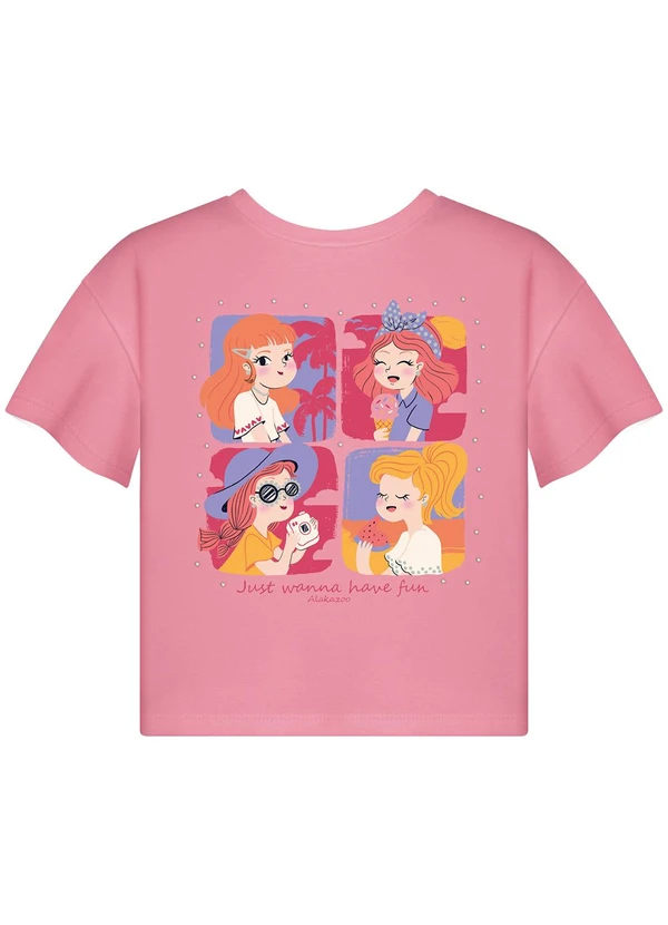 Alakazoo - Blusa de Mangas Curtas com Torção Posterior Rosa