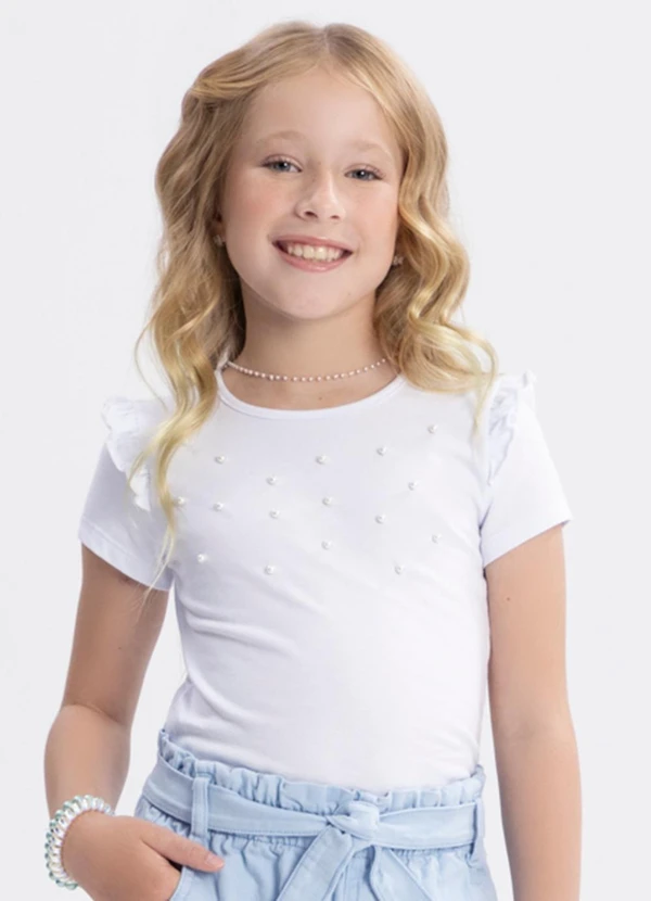 Alakazoo - Blusa de Mangas Curtas Menina com Pérolas Branco 1
