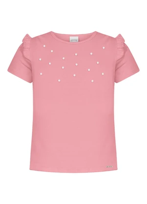 Alakazoo - Blusa de Mangas Curtas Menina com Pérolas Rosa - ALAKAZOO