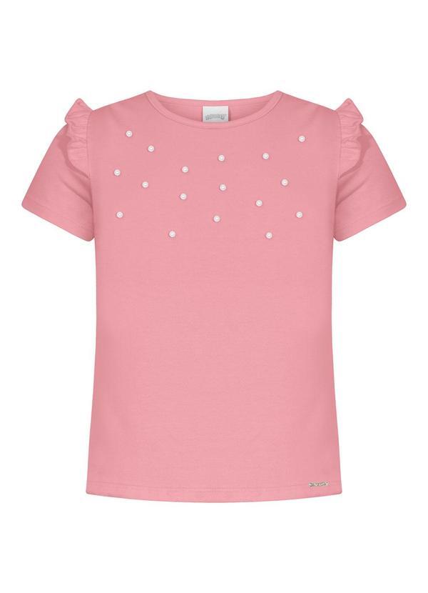 Alakazoo - Blusa de Mangas Curtas Menina com Pérolas Rosa