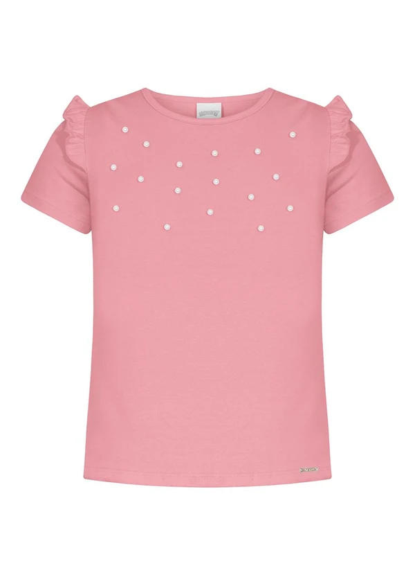 Alakazoo - Blusa de Mangas Curtas Menina com Pérolas Rosa