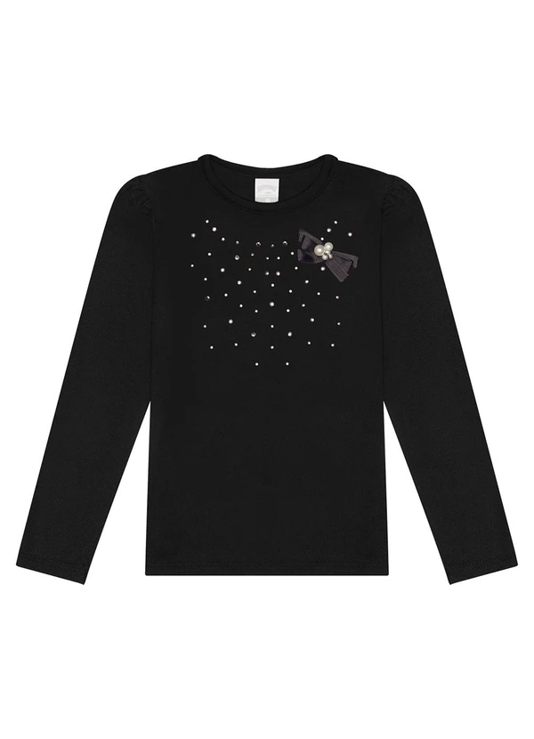 Alakazoo - Blusa de Mangas Longas Infantil com Strass Preto 5