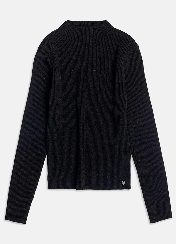 I Am - Blusa de Tricot Canelado Preto