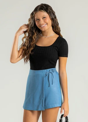 Cativa Teen - Blusa Decote Quadrado Canelada Preto - CATIVA TEEN