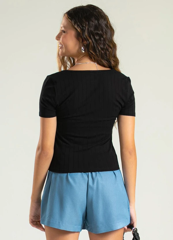 Cativa Teen - Blusa Decote Quadrado Canelada Preto 2