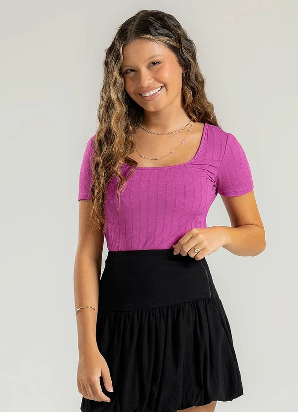 Cativa Teen - Blusa Decote Quadrado Canelada Roxo