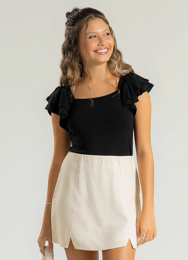 Cativa Teen - Blusa Decote Quadrado em Viscose Preto