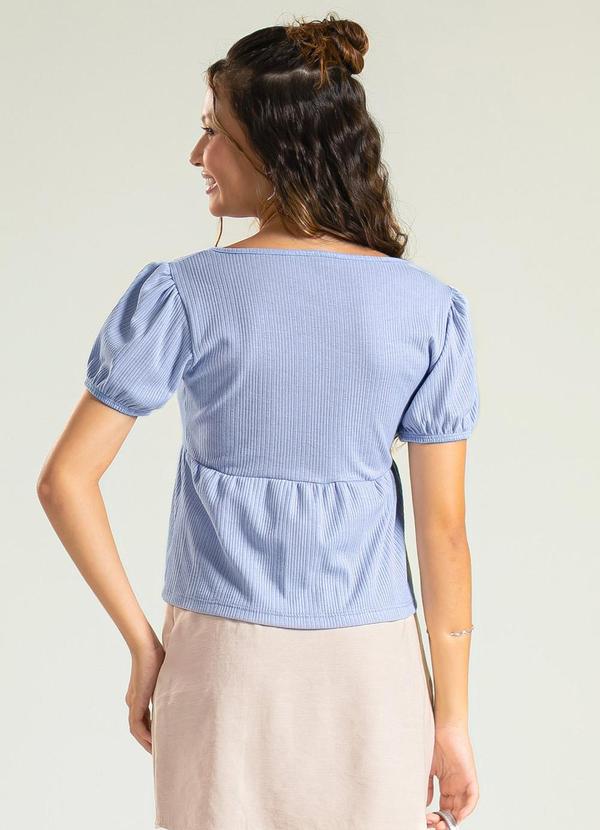 Cativa Teen - Blusa Decote V Canelada Azul Claro 2