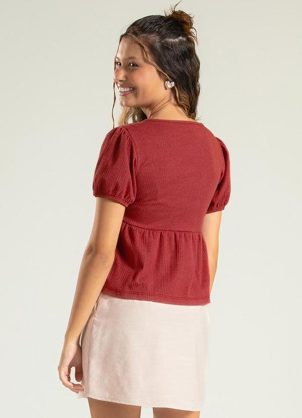 Cativa Teen - Blusa Decote V Canelada Marrom Escuro 2