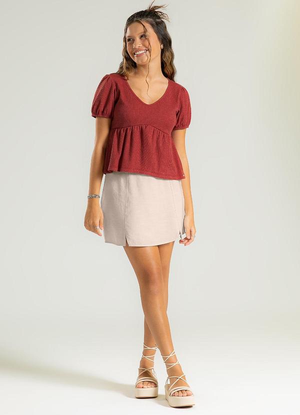 Cativa Teen - Blusa Decote V Canelada Marrom Escuro 3