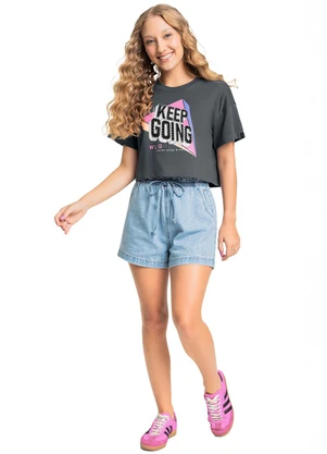 Gloss - Blusa em Algodão Juvenil Manga Curta Cinza - GLOSS