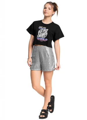 Gloss - Blusa em Algodão Juvenil Manga Curta Preto - GLOSS