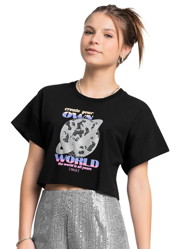 Gloss - Blusa em Algodão Juvenil Manga Curta Gloss Preto 1