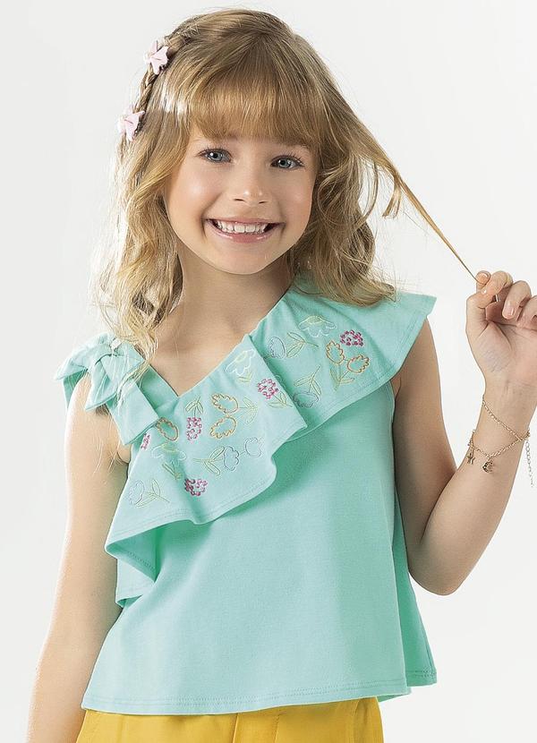 Cativa Kids - Blusa em Cotton com Bordado Verde