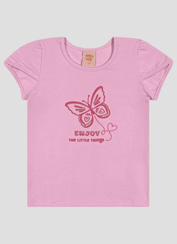 Kely Kety - Blusa em Cotton com em Relevo e Glitter Rosa