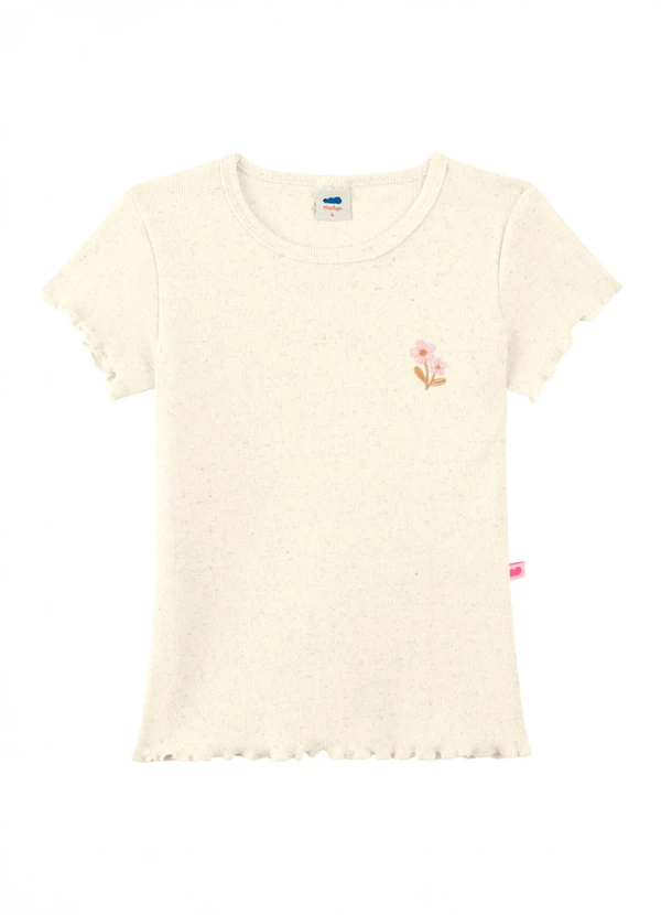 Marlan - Blusa em Malha Canelada com Bordado Floral Bege