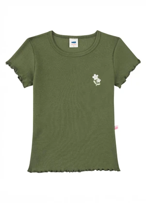 Marlan - Blusa em Malha Canelada com Bordado Floral Verde - MARLAN