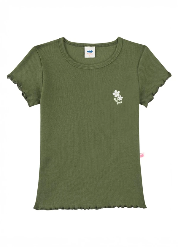 Marlan - Blusa em Malha Canelada com Bordado Floral Verde