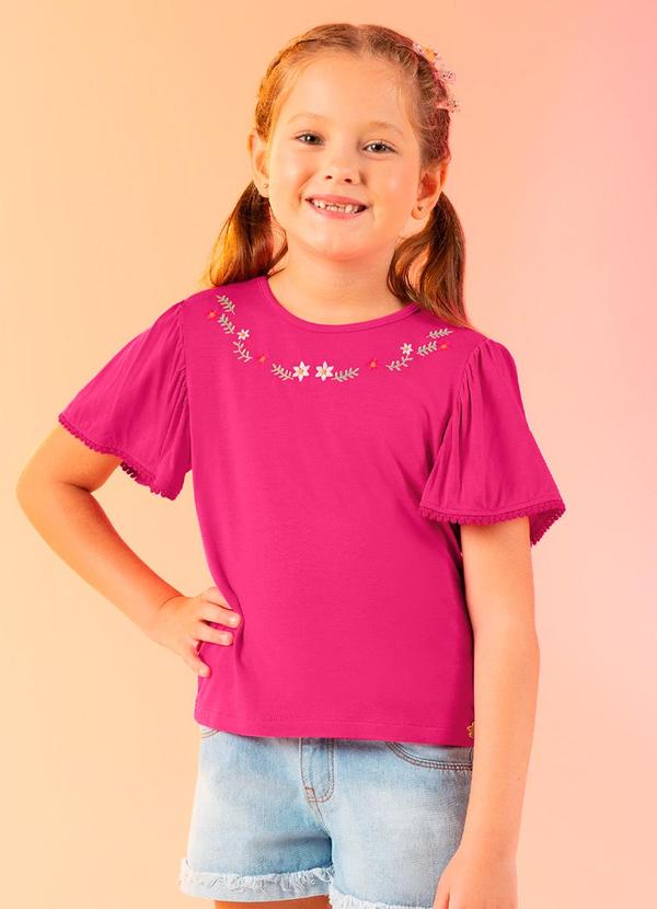 Cativa Kids - Blusa em Malha com Bordado Rosa