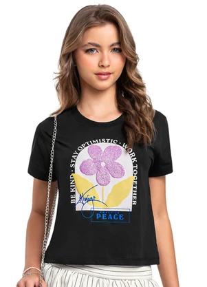 Blusa em Meia Malha para Menina Gloss Preto - GLOSS