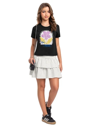 Blusa em Meia Malha para Menina Gloss Preto - GLOSS