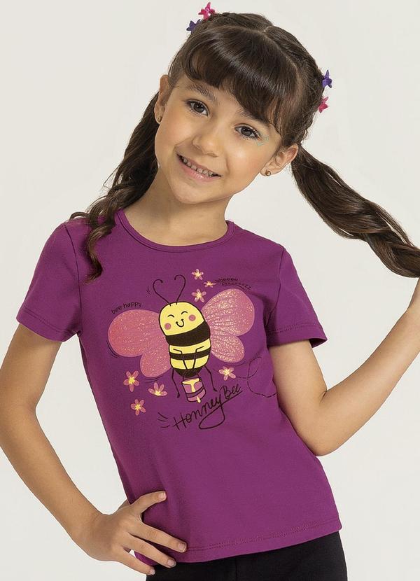 Cativa Kids - Blusa Estampa de Abelha com Glitter Roxo