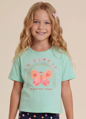 Brandili - Blusa Estampa de Borboleta Verde - BRANDILI