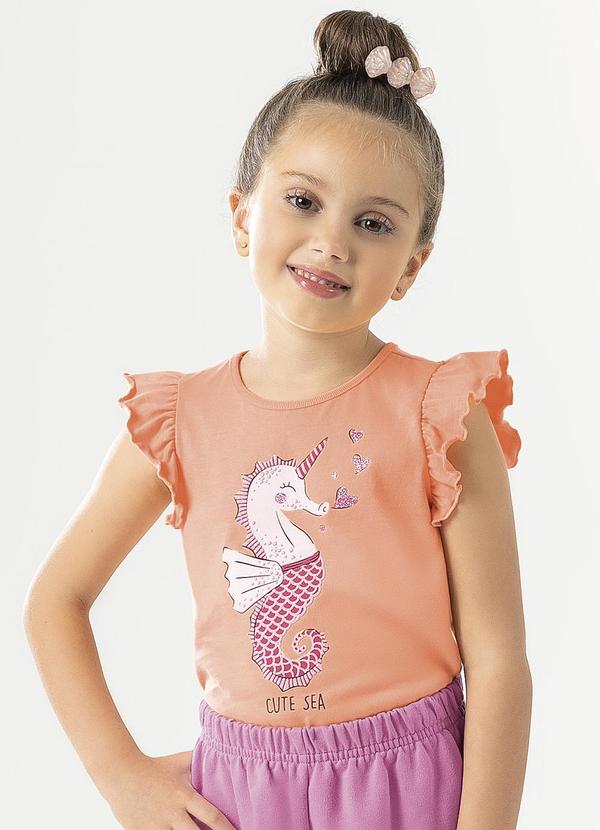 Cativa Kids - Blusa Estampada com Babados Laranja