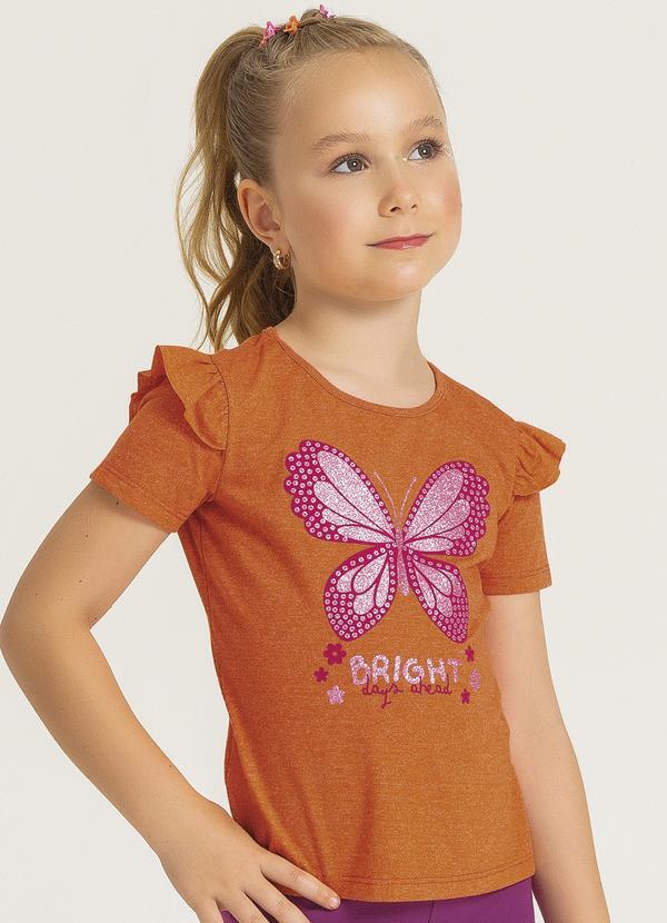 Cativa Kids - Blusa Estampada com Glitter e Babados Laranja