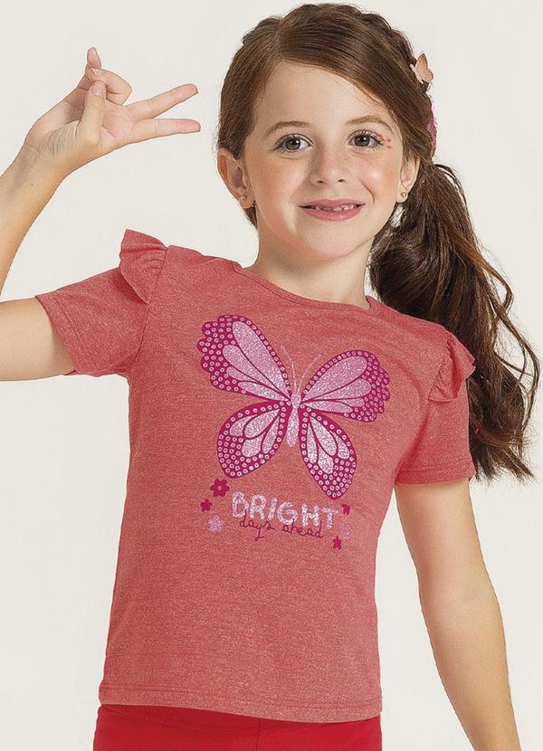 Cativa Kids - Blusa Estampada com Glitter e Babados Rosa