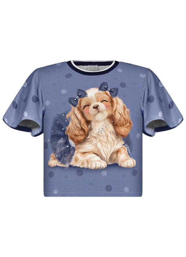 Alakazoo - Blusa Estampada com Strass e Retilínea Azul
