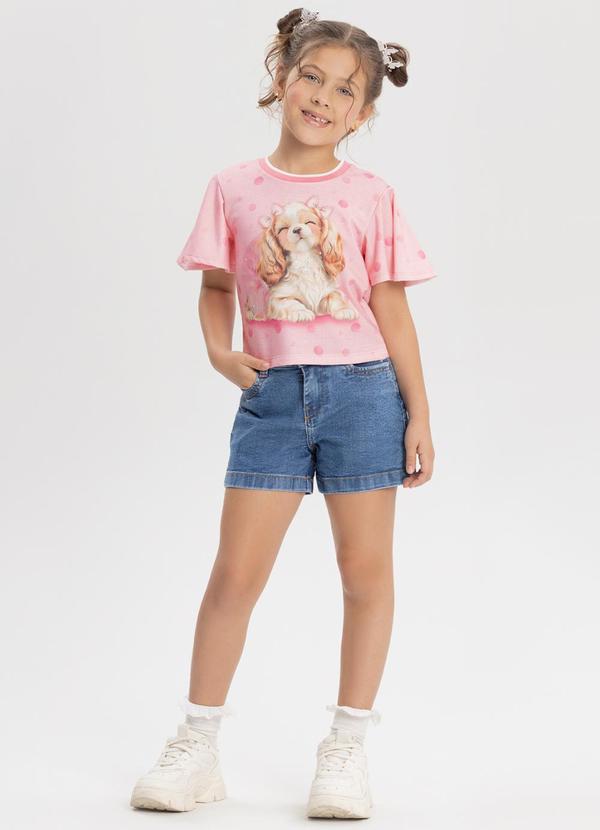 Alakazoo - Blusa Estampada com Strass e Retilínea Rosa