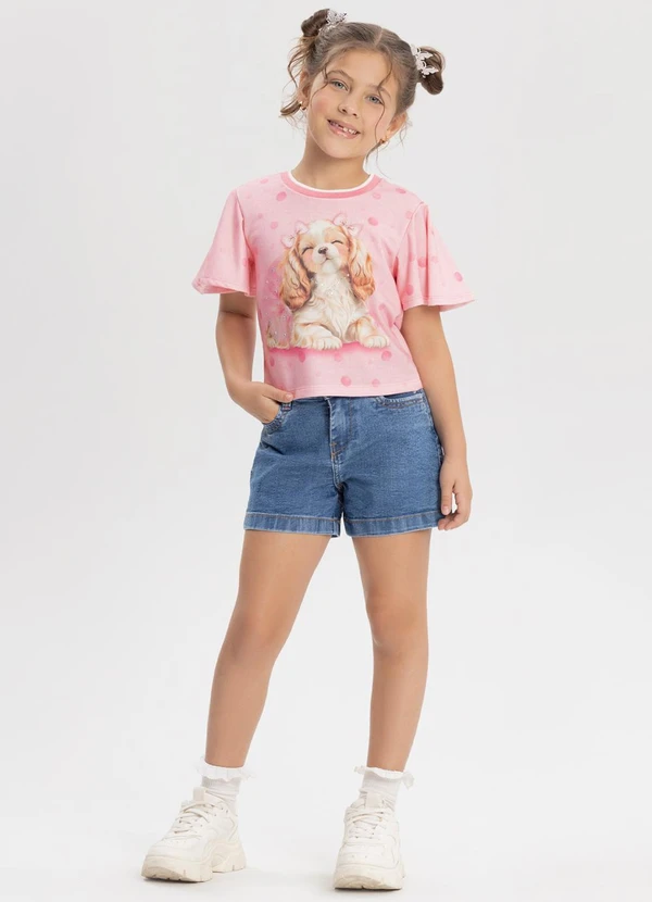 Alakazoo - Blusa Estampada com Strass e Retilínea Rosa