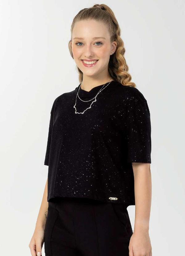 Bjoe - Blusa Feminina Básica com Glitter Preto