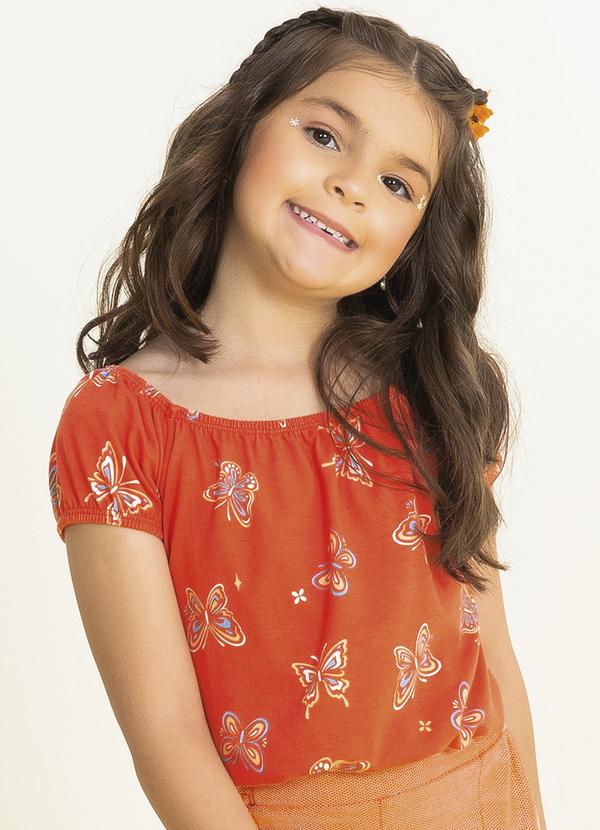 Cativa Kids - Blusa Feminina com Estampa Borboletas Laranja
