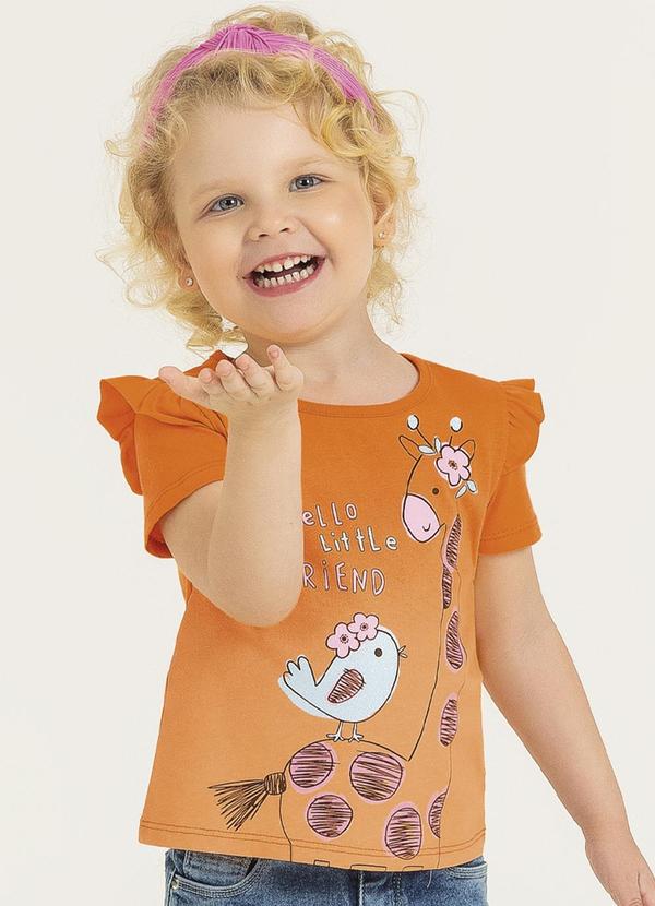 Cativa Kids - Blusa Feminina com Glitter e Babados Laranja