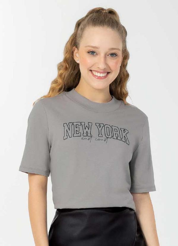 Bjoe - Blusa Feminina Estampada com Glitter Cinza