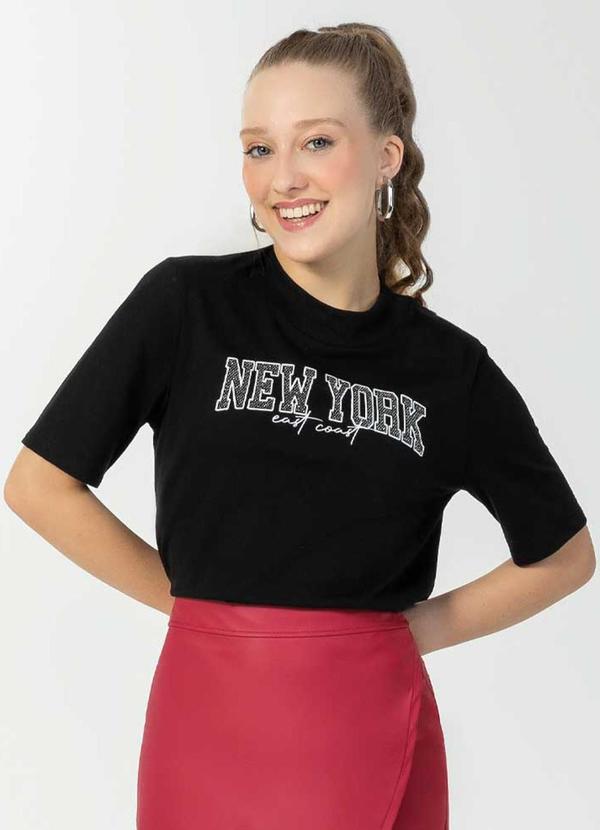 Bjoe - Blusa Feminina Estampada com Glitter Preto