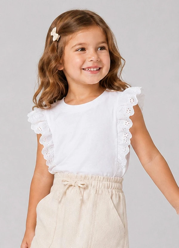 Rovitex - Blusa Feminina Infantil com Laise Branco