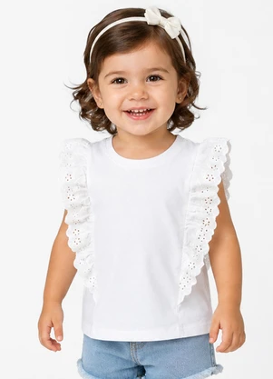 Rovitex - Blusa Feminina Infantil com Laise Branco - ROVITEX