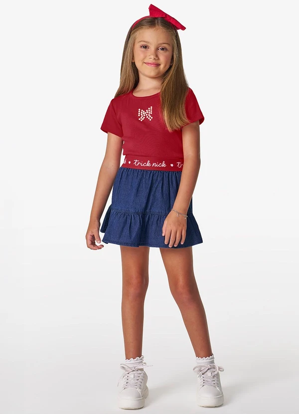 Trick Nick - Blusa Feminina Infantil em Ribana 2x1 Vermelho 2