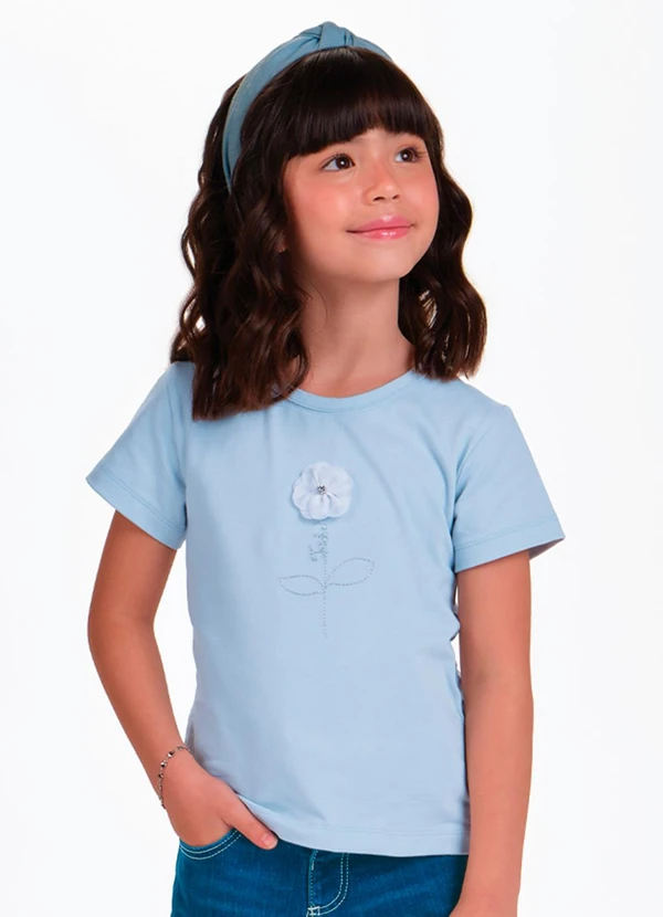 Rovitex - Blusa Feminina Infantil Flor de Lurex Azul