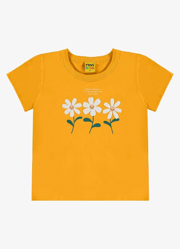 Rovi Kids - Blusa Feminina Infantil Manga Curta Amarelo