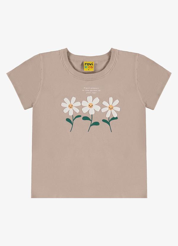 Rovi Kids - Blusa Feminina Infantil Manga Curta Marrom