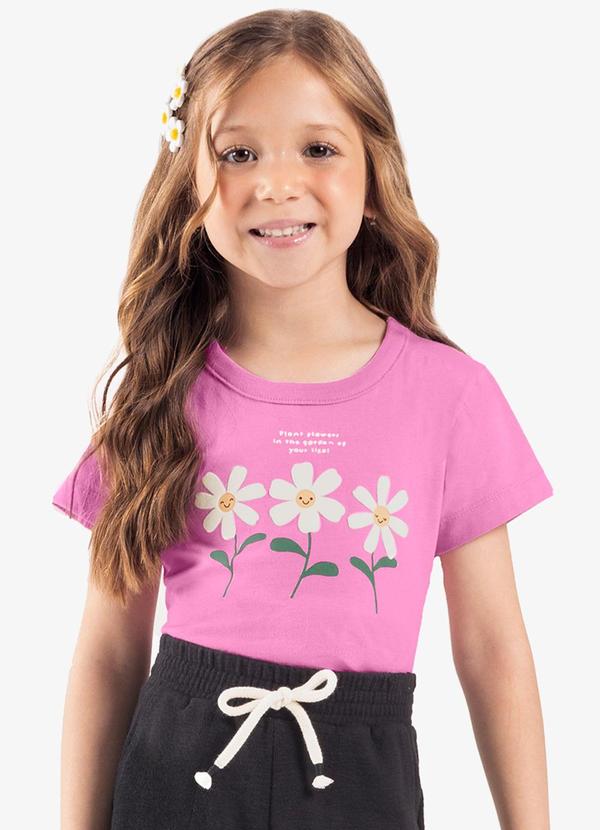Rovi Kids - Blusa Feminina Infantil Manga Curta Rosa