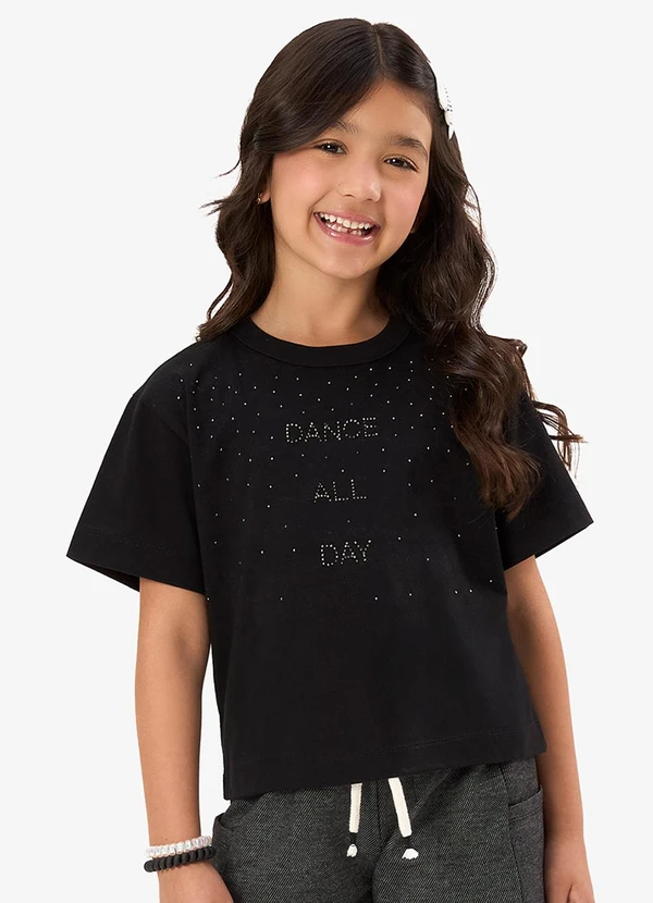 Rovi Kids - Blusa Feminina Infantil Meia Malha Preto