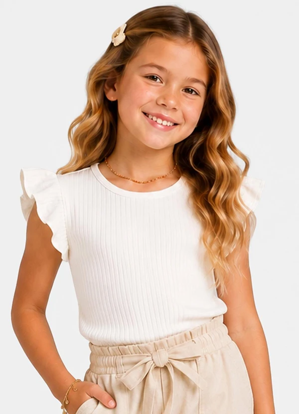 Trick Nick - Blusa Feminina Infantil Ribana Canelada Bege